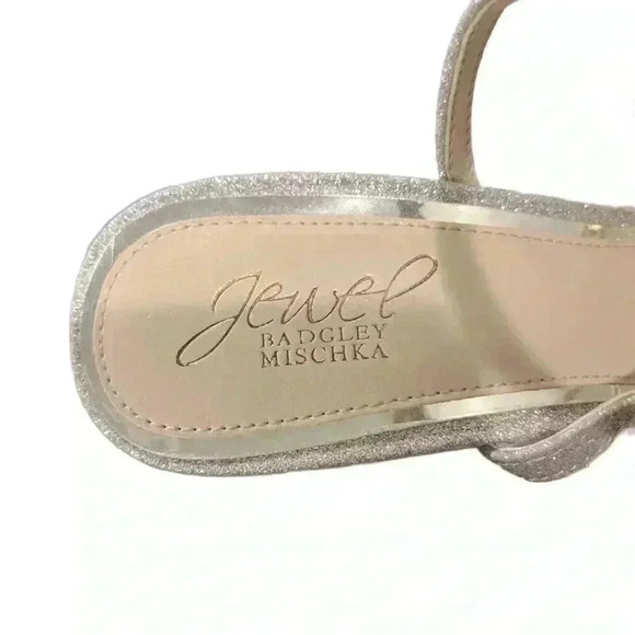Jewel Badgley Mischka Silve/Gold Big Rhinestone Front Block Heels Women’s Size 6 - Picture 8 of 8